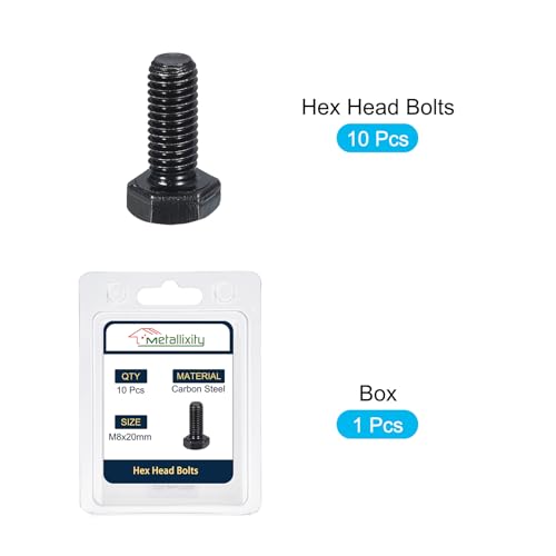 Image of METALLIXITY Hex Bolts (M8-1.25x20mm) 10Pcs, 8.8 Grade Carbon Steel Fully Threaded Black Oxide, Coarse Thread UNC Hex Head Screw Bolt - for Furniture Repair