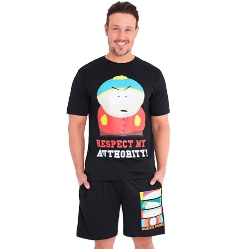 South Park Pyjama Short Homme Ensembles de Pyjama Homme Ete Vêtement de Nuit Confortables Cadeau Homme Fan de Stan Kyle Cartman et Kenny (XS, Noir)
