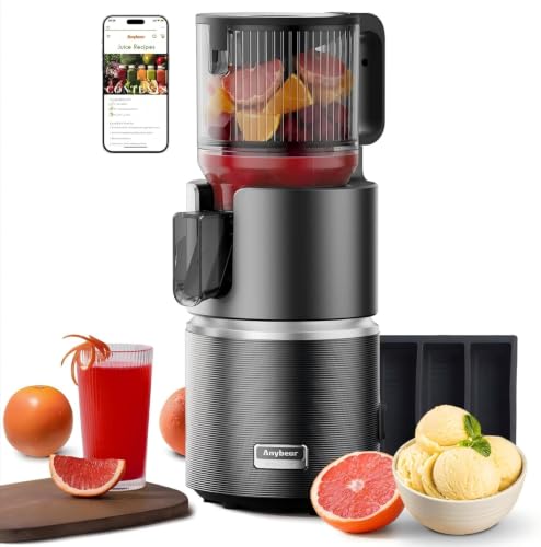 Image of Anybear Cold Press Juicer, 350W Masticating Juicer for Juice, Nut Milk & Sorbet, Dual Slow-Squeezing Technology, 4.9 inch Feed Chute for Whole Fruits & Vegetables, BPA-Free Tritan(Dark Grey)