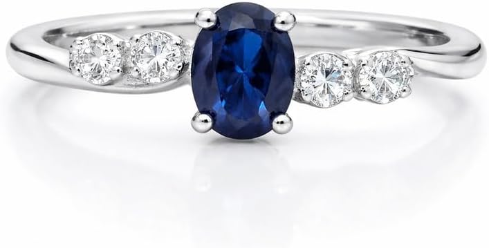 Oval Cut Lab Sapphire Ring, Vintage Style Sterling Silver Engagement Ring with CZ Diamond Accents, Art Deco Blue Sapphire Jewelry, Elegant Promise, Wedding Ring