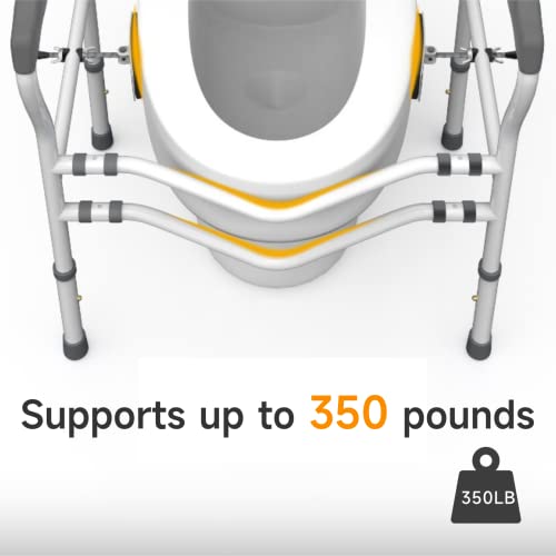 Hepo Improved Toilet Rails For Elderly Stand Alone, Toilet Safety Frame For Seniors Disabled Handicap Heavy Duty 350 Lbs, Handrail Assist Grab Bar, Height & Width Adjustable, Grey Handles #TOP3