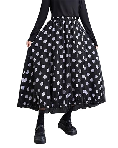 ellazhu Women's Skirt Wide Legs Elastic Waist Flowy Ruffle Hem Print Loose Oversize Fall GZ247