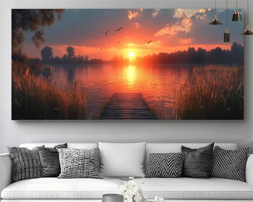 Diamond painting XXL lac au coucher de soleil | Kit broderie diamant 5D grand format