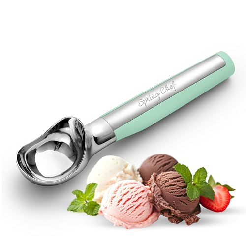 Spring Chef Heavy Duty Metal Ice Cream Scoop - Dishwasher Safe Ice Cream Scooper, Commercial Icecream Scoop Spade, Professional Kitchen Tool for Gelato, Melon, Sundae, Cookie Spoon - Mint
