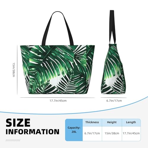 Tropical Palm Banana Leaves Print Waterproof Beach Bag For Womentote Bag Zipper And Pockets For Travel Vacation4