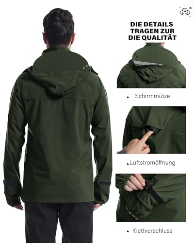 Coutyuyi Rain Jacket Men's Lightweight with Hood Packable Breathable Antistorm Jacket Windbreaker Waterproof Raincoat(Dark green,L - Image 5