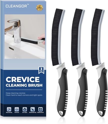 Cleangor Cepillo Juntas, Cepillos Limpieza Hogar con Cerdas Duras y Mango Ergonómico, Cepillo de Limpieza de Grietas, Adecuado para Inodoros, Cocinas y Ranuras de Ventanas (3, Negro)