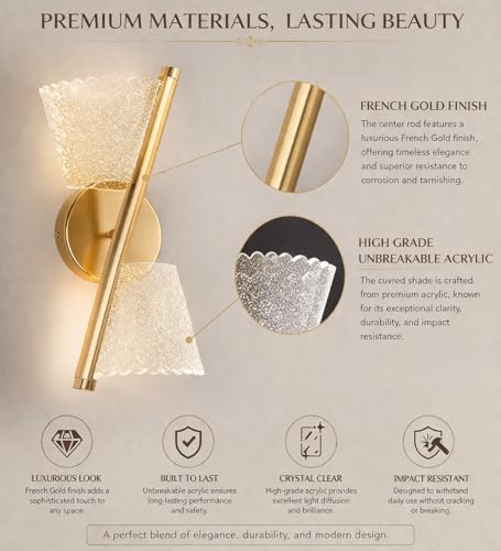 Image of FILLISKA Luxurious Acrylic Crystal Wall Lamp with Adjustable Colour Changing Function, Elegant Finish (Acrylic FrenchGold-371)(1 Year Warranty)