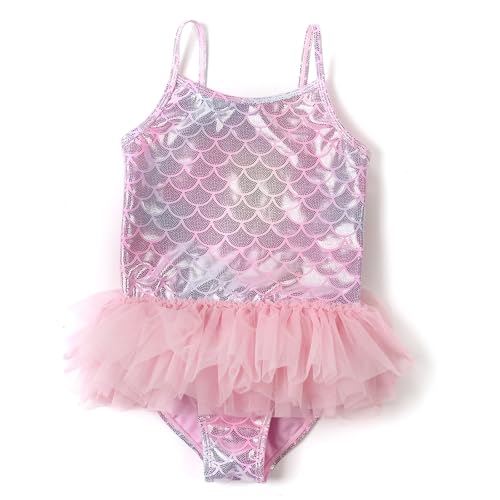 Girls Swimsuit, Pink Mermaid Toddler Girls Bathing Suit One Piece Swimsuit,UPF 50+ Quick Dry Stretchy Swimsuit4