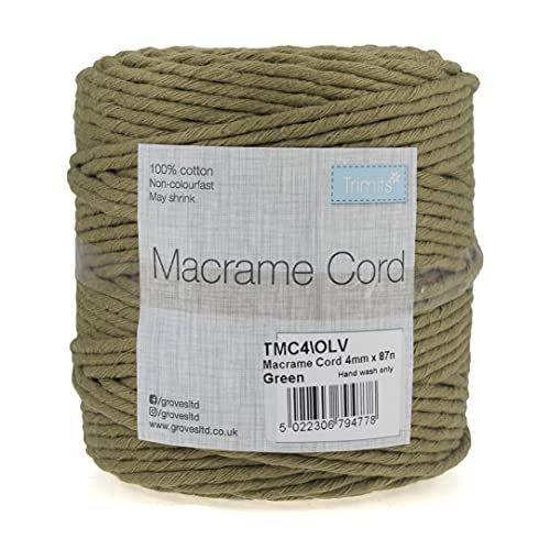 Natural Crafting Cotton Twisted Macramé Cord, Olive Green, 4mm x 87m