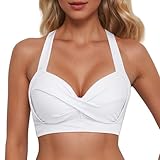Bikini Top for Women Sexy Push up Swimsuit Tops V Neck Swimwear Tops with Adjustable Strings Padded Separates Beach Bathing Suits Swimming Top White