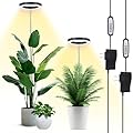 LBW Grow Lights for Large Indoor Plants, 144 LEDs Full Spectrum Plant Light, Growing Lamp with 4 Dimmable Levels, 4/8/12H Timer, 59in Height Adjustable, Halo Plant Lamp for Tall Plants, Black, 2 Pack