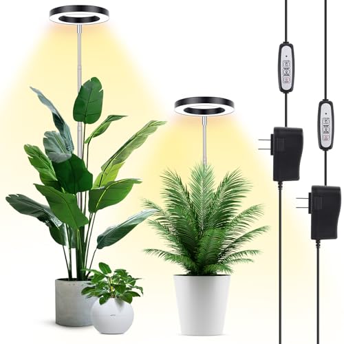LBW Plant Grow Light 72 LEDs Full Spectrum Grow Lights for Indoor Plants Plant Lamp with 4 Dimmable Levels 4/8/12H Timer 10.4-59Height Adjustable Halo Plant Lamp for Tall Plants Black 2 Pack