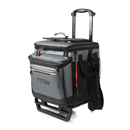 Titan by Arctic Zone Collapsible Wheeled Soft Sided Cooler with Detachable Rolling AT Cart, Insulated Bag with Leak Proof Lining, for Travel, Beach, Picnic, 60 Can Capacity, Sharkskin Grey