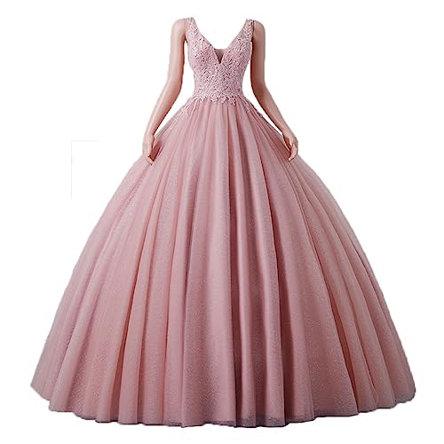 Girls Sequins V Neck Prom Dresses Ball Gown Quinceanera Dress Sweet 16 Royal Blue Party Dresses