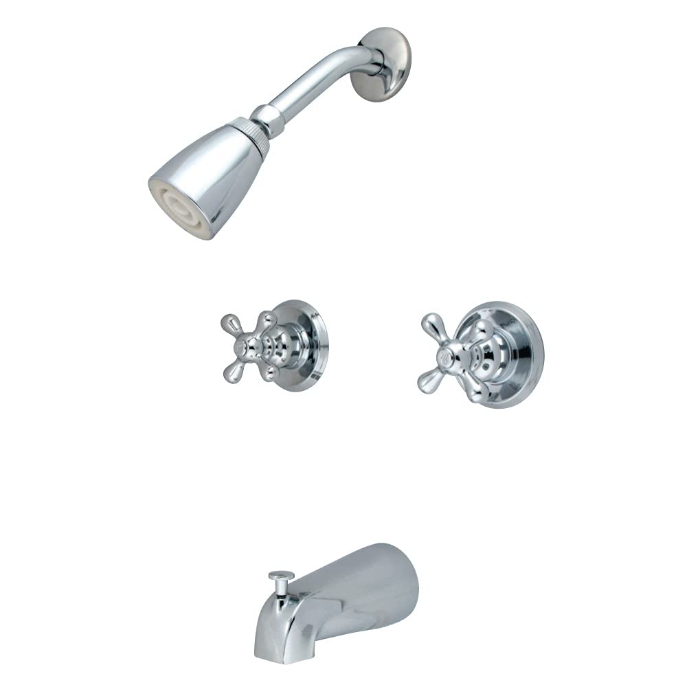 Kingston Brass KB241AX Twin Handle Tub and Shower Faucet with Decor Cross Handle, Polished Chrome,5-Inch Spout Reach