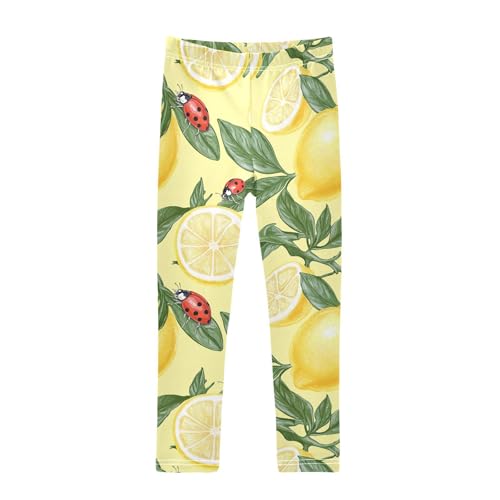 Wusikd Lemon Ladybug Girls' Leggings Toddler Doodles Yellow Kids Yoga Pants Dance Active Tights 4T