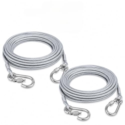 Image of Steel Cable Heavy Duty Clothesline Drying Rope 10 Meter with Hooks | Wire Rope with Clamps and Thimbles for Zipline, Fencing, Deck Railing, Winch Cable (Pack of 2)