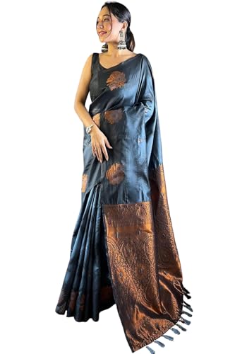 Image of SGF11 Women's Kanjivaram Pure Soft Silk Saree With Unstitched Blouse Piece