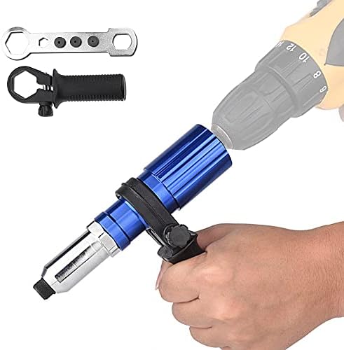 Rivet Gun Adapter for Electric Drill, Cordless Riveting Tool Kit, Electric Riveter Power Hand Tool with Aluminum Casting Housing, Fits for 3/32" 1/8" 5/32" 3/16" Rivets Nut