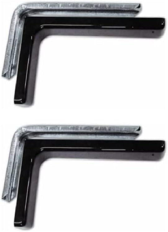 Pair of Coated Metal Shelf Brackets - Corner Brackets Wall Shelves - L-Bracket Shelves - Including Fixing Screws and Coloured PVC Cover (18 cm, Black)