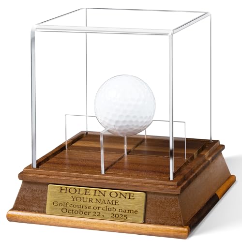Golf Ball Display case - Custom Hole in one Golf Ball Box with Personalization Engraved Gold Plate - Dust Protection for Golf Ball Memorabilia