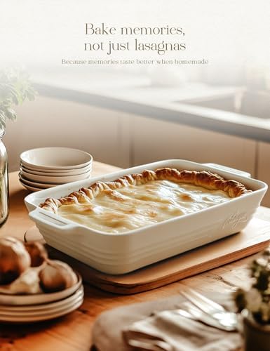 Casserole Dishes for Oven,9x13 Ceramic Baking Dish,4.2 Quarts Large Lasagna Pan with Handles Deep and Large Capacity,Durable Bakeware for Lasagna, Home Decor, Wedding Gift, White - Thumbnail 3