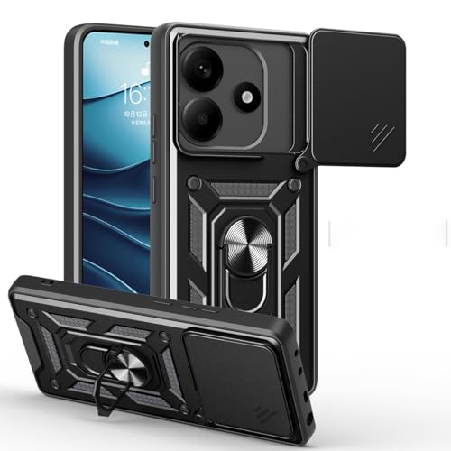 Handyhülle Für Xiaomi Redmi Note 14 Pro 5G – Stoßfest, Mit 360° Ringständer & Kamera-Abdeckung, Schwarz