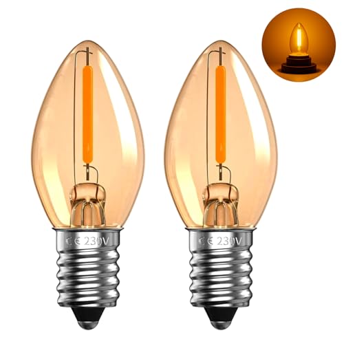 HomiShine E14 LED Light Bulb 0.5W, C7 SES Small Screw Edison Candle Bulbs, 2200K Ultra Warm White Amber Night Light Bulb for Salt Lamp, Vintage Decorative Lighting, 2 Pack