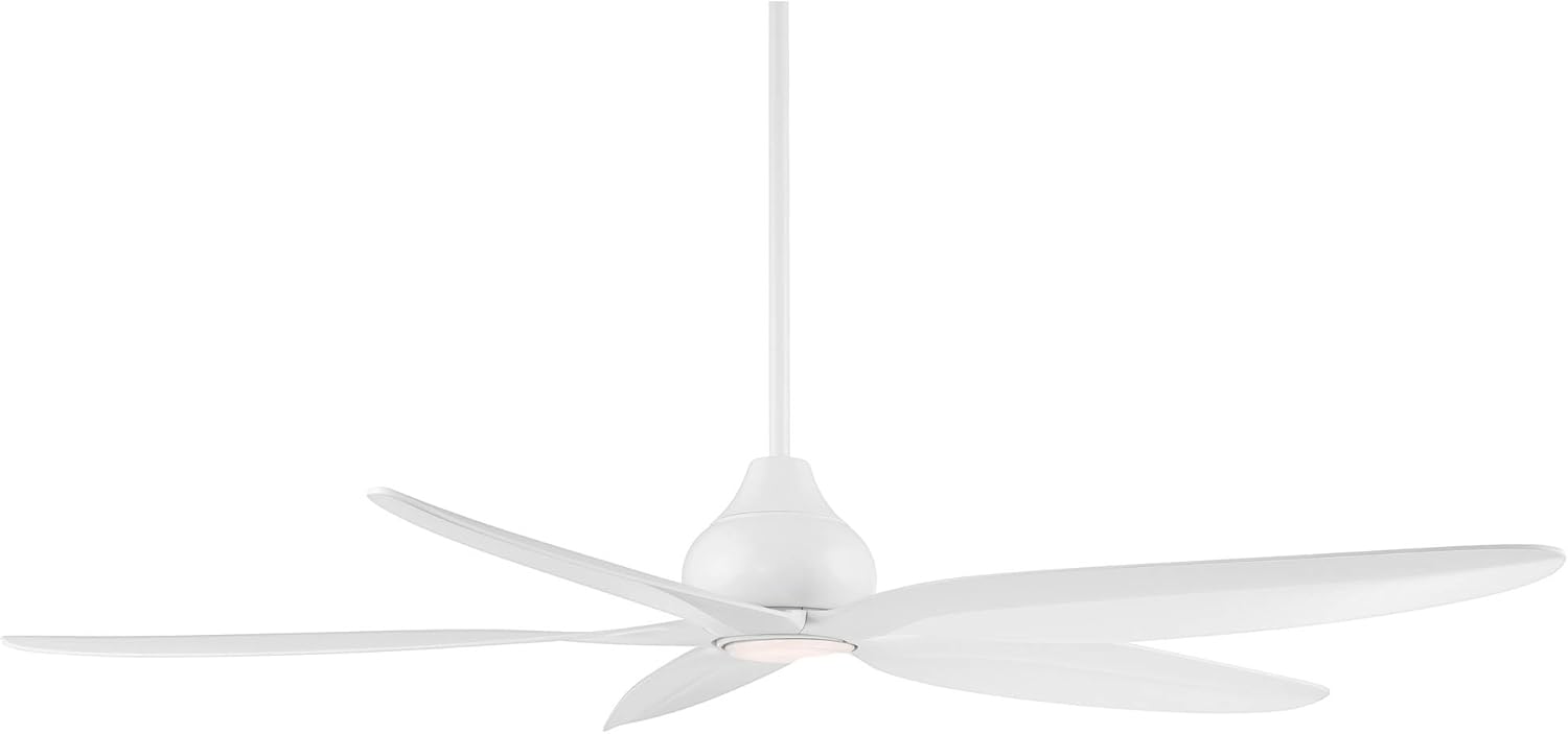 Casa Vieja 60" Lotus Bay Modern Indoor Outdoor Ceiling Fan 5 Blade LED Light Remote Control Matte White Finish Blades Bedroom Patio Living Room Kitchen Porch Damp Rated Decorative DC Motor Garage