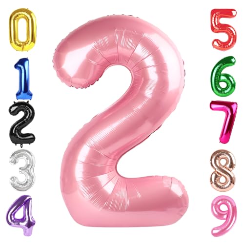 Image of 40 Inch Pastel Pink Number 2 Balloon, 2nd Birthday Party Decorations
