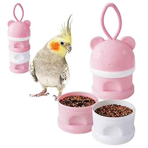 Portable Bird Feeder Cups Bird Food Water Treat Box Parrot Food Storage Container,Pet Travel Feeder(Pink)