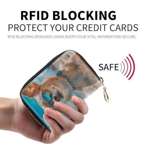 Credit Card Holder Wallet RFID Blocking Zipper Card Cases Chihuahua Dog Leather Slim Small for Women Men2