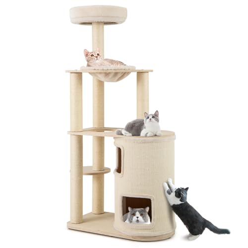 Torre para gatos de madera moderna de 60 pulgadas miniatura 1