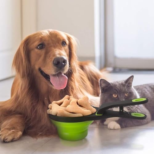 Image of Qpets Silicone Dog Food Scoop, 237ml Foldable Bowl Collapsible Scoop with Sealing Clip for Cat Dog, Portable Pet Food Scoop Feeding Scoop Food-Grade Materials Dog Food Bowl
