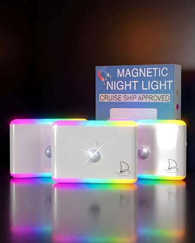 Image of 3-Pack Motion Sensor Night Light - Cruise Ship Approved, Magnetic & Rechargeable with USB-C, RGB Color-Changing Modes, LED Auto Nightlight for Cabin, Bathroom, Hallway, Bed or Stairs