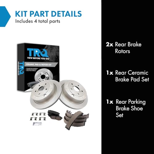 Image of TRQ Rear Brake Pad and Rotor Set Ceramic Parking Shoe Compatible with 2006-2007 Subaru B9 Tribeca 2008-2014 Tribeca