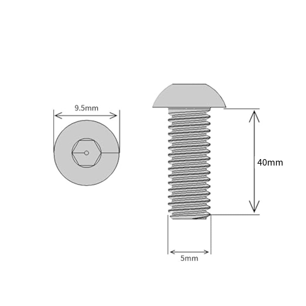 M5 (5mm x 40mm) Hex Socket Button Head Screws - BZP Steel (Pack of 20), Silver, M5 x 40mm - Image 2