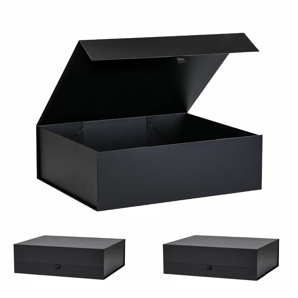 PLINJOY Extra Large Black Gift Box 3 Pack 19x16x6 Inches,Gift Boxs for Presents with Lid Magnetic Closure Collapsible,Groomsman Proposal Box,Birthday, Christmas,for Clothes and Large Gifts