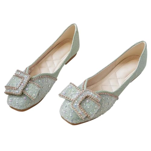 Image of SAILING LU Women's Rhinestone Square Toe Bowknots Ballet Flats Loafers