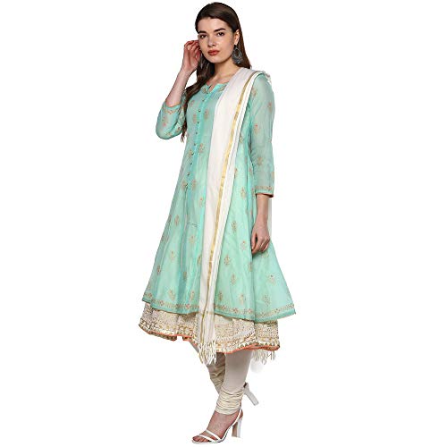 Image of BIBA Cotton Printed Straight Formal Kurta Inner With Churidar And Dupatta