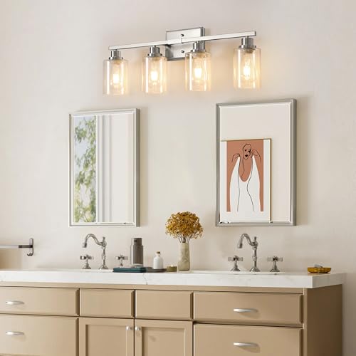 Ascher Bathroom Light Fixtures, 4-Light Vanity Lights with Clear Glass Shade, Modern Brushed Nickel Wall Light for Mirror Bedroom Hallway Cabinet Porch by Ascher - Image 2