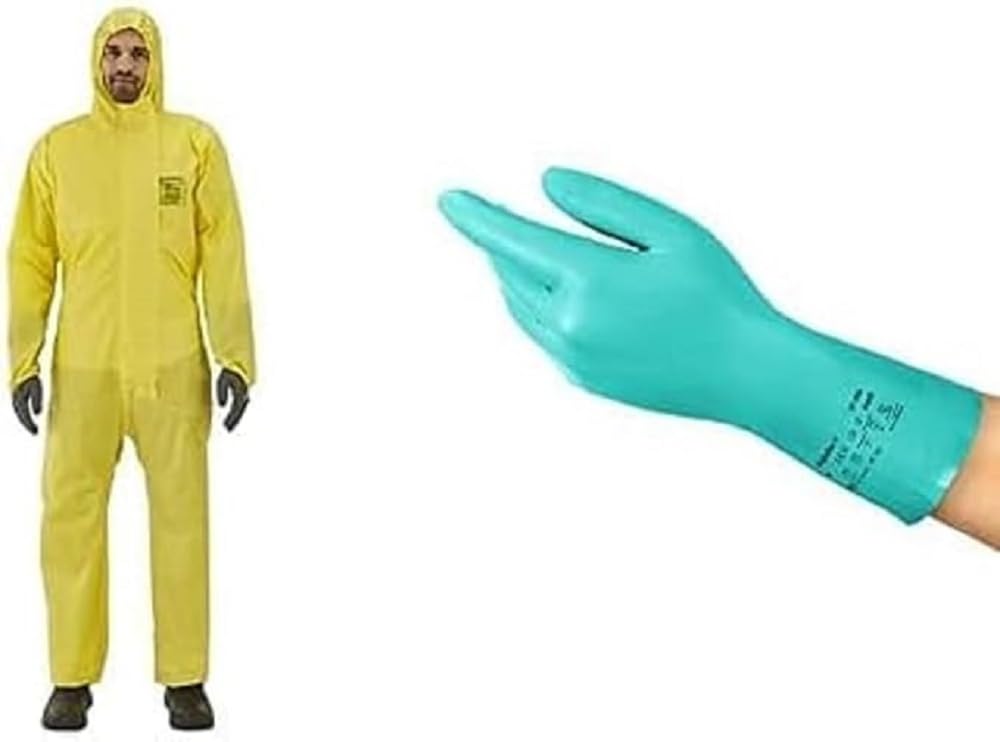 AnsellAlphaTec 2300 Model 132, Disposable Work Overall with Hood, Chemical Protection Type 3/4/5, Waterproof Coverall Suit, Industrial Safety Workwear, Men Women, Yellow