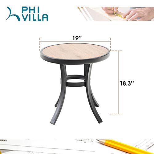PHI-VILLA-Outdoor-Round-Side-Table-Small-Wood-Table-Top-End-Table-Coffee-Bistro-Table-with-Metal-Frame-for-IndoorOutdoor-Use PHI VILLA Outdoor Round Side Table Small Wood Table Top End Table Coffee Bistro Table with Metal Frame for IndoorOutdoor Use