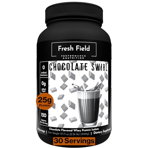 Fresh Field Chocolate Protein Powder - All Natural Whey Protein Powder - Gluten Free Protein Isolate (25 gm) - Soy & Sugar Free Isolate Whey Protein - 30 Servings with One Scoop Size