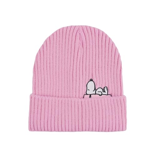 Gorro feminino Peanuts Snoopy, gorro de malha de inverno com punho enrolado, rosa, tamanho único, ro