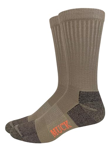 MUCK Boot Mens Ultra Dri Year Round Crew Boot Socks 2 Pair Pack (US, Alpha, Large, Regular, Regular, Khaki)