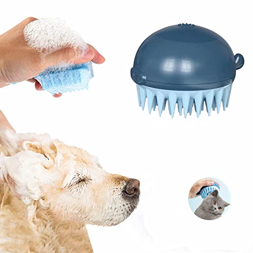 Cepillo de masaje de baño 2 en 1, dispensador de champú para aseo de mascotas, cerdas de silicona suave, perfectas para lavar, quitar la piel suelta, la mejor herramienta de baño para perros Cover