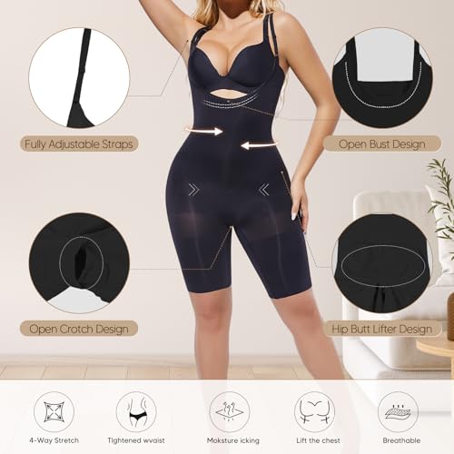 Open-Bust Mid-Thigh Bodysuit, Lightweight Body Shaper, Shapewear for Women2