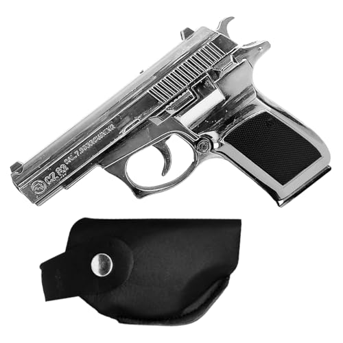 Image of Z83 Lighter with Barrel Half Pull Back Heavy Metal Made Silver Color Gun Shape Gas Lighter with PU Holster | Dummy Gun Jet Flame Butane Refillable Lighter